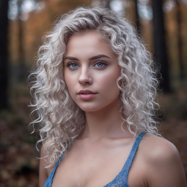 Bella joven en el bosque de otoño