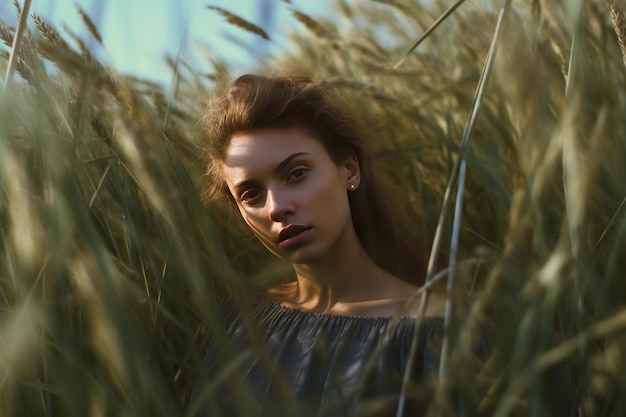 Bella joven en el campo naturaleza