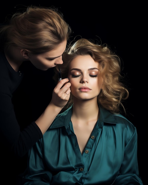 Bella joven modelo haciendo maquillaje de moda