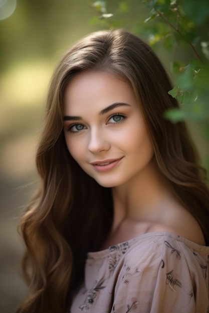 Una bella joven posando para un retrato al aire libre creado con IA generativa