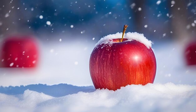 Foto bella manzana roja en la nieve