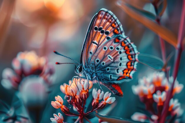 Bella mariposa en una flor en verano