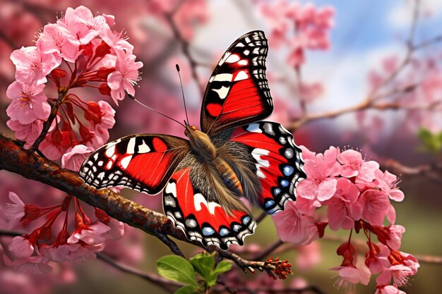 Bella mariposa negra y blanca sentada en una lavanda púrpura