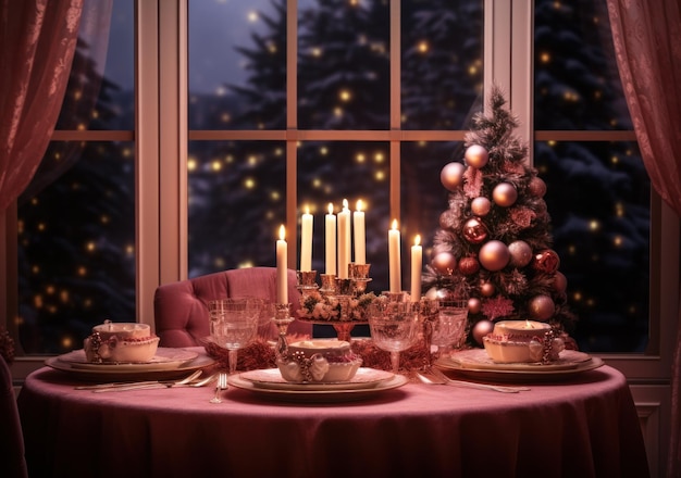 Bella mesa de Navidad para la cena de vacaciones