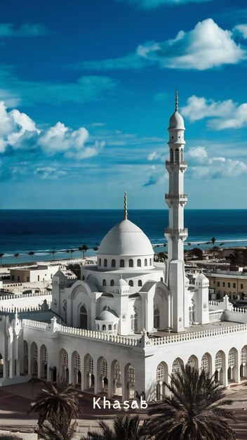 Foto bella mezquita blanca bajo un cielo azul en khasab oman