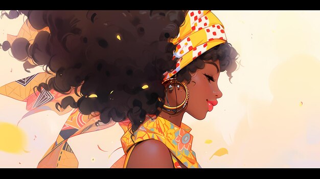 Foto bella mujer africana con el pelo largo y rizado anime manga manwha ilustración