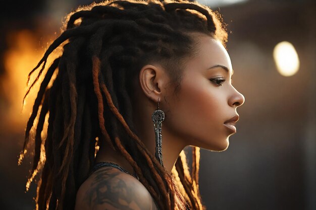 Bella mujer afroamericana con peinado de dreadlocks al aire libre