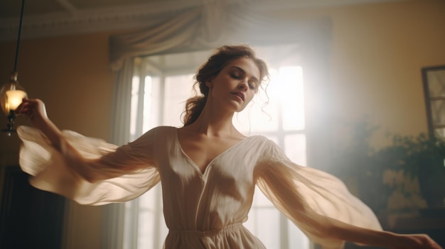 La bella mujer bailando con vestido volador AI