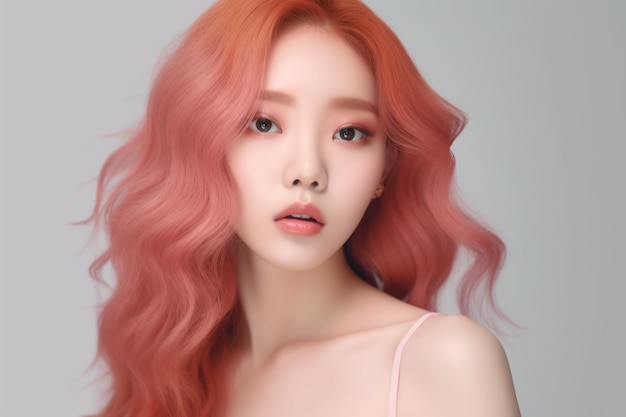 Bella mujer con cabello rosado