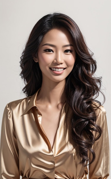 Bella mujer de negocios asiática en blusa de satén