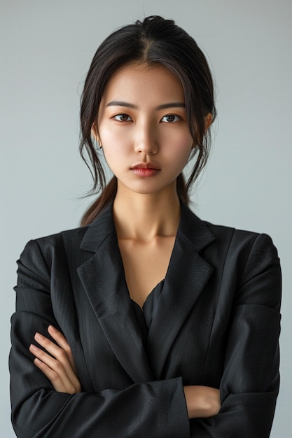 Bella mujer de negocios asiática en un fondo aislado creada con IA generativa