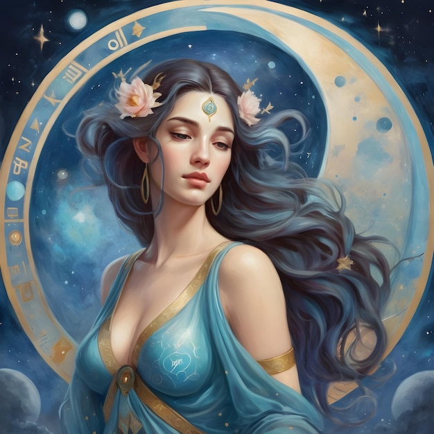 Bella mujer signo del zodiaco de Acuario