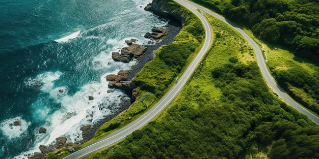 Bella naturaleza aventura al aire libre viaje por carretera viaje por carretera carretera con costa de mar océano