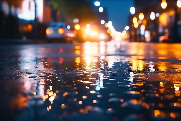 Bella noche de neón con el reflejo del agua