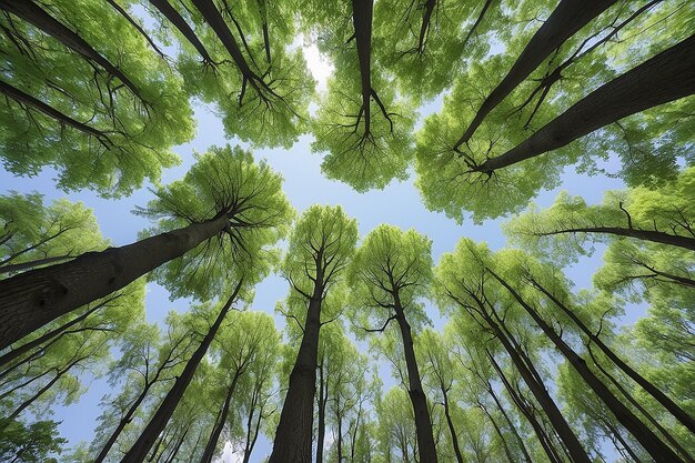 Bella perspectiva del dosel de los árboles con el paisaje natural