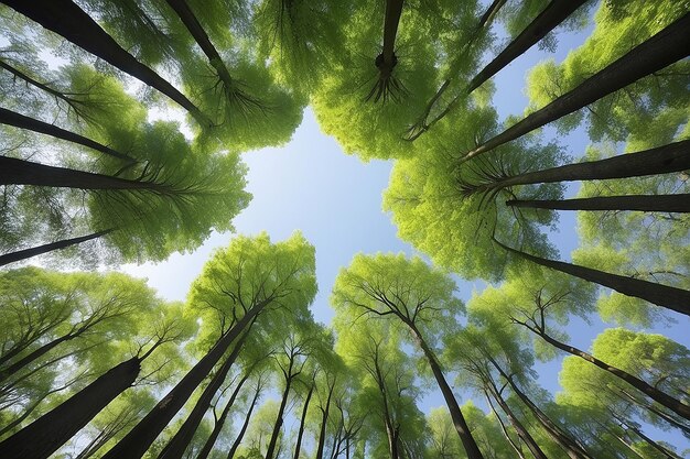 Bella perspectiva del dosel de los árboles con el paisaje natural