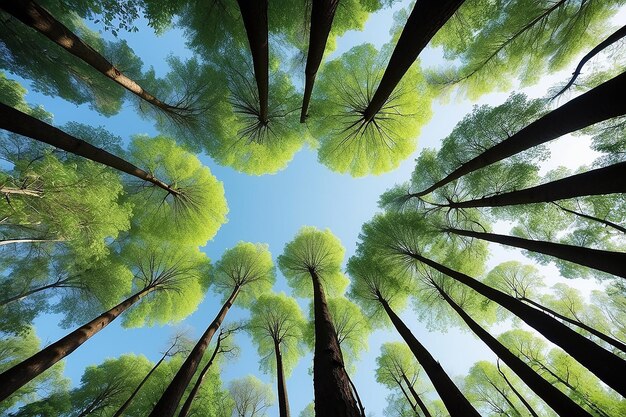 Bella perspectiva del dosel de los árboles con el paisaje natural