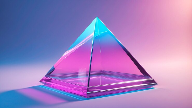 Foto bella pirámide de vidrio con capas de gemas de colores en una vitrina generada por ia
