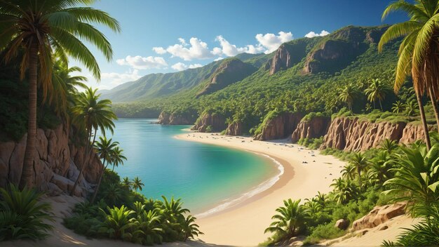 Bella playa paradisíaca tropical con arena blanca y palmeras en un soleado día de verano