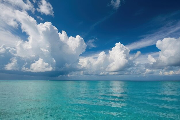 Bella playa tropical vacía mar océano con nubes blancas en el fondo del cielo azul