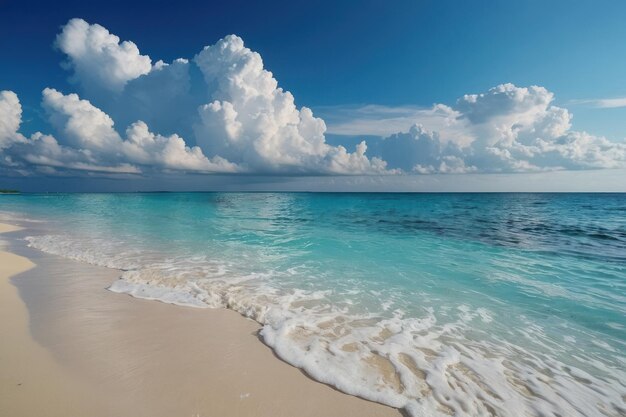 Bella playa tropical vacía mar océano con nubes blancas en el fondo del cielo azul