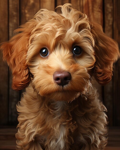 Foto bella raza de perro cockapoo sentado en silencio mucho pelo mirando hacia adelante generada por la ia foto