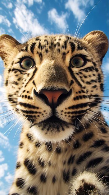 Foto bella selfie de leopardo con efecto de lente de ojo de pez