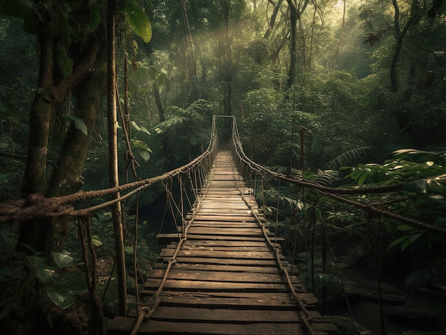 Bella selva tropical y puente de cuerdas en Tailandia imagen generativa de IA