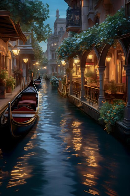 Bella vista del canal en Venecia, Italia, por la noche