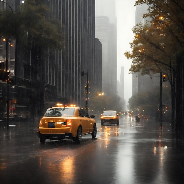 Bella vista de la carretera durante la lluvia ciudad estadounidense