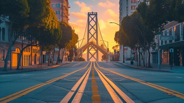 Foto bella vista del gran puente colgante que se extiende a través del marco