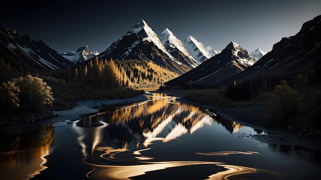 Bella vista de la montaña y el fondo del río IA generativa