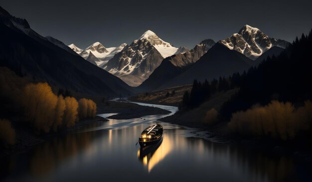 Foto bella vista de la montaña y el fondo del río ia generativa