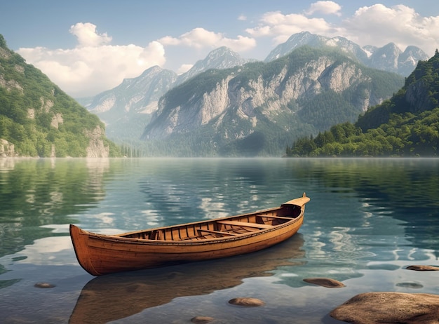 Bella vista del tradicional barco de remos de madera en el paisaje