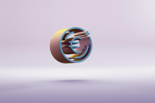 Bellas ilustraciones Íconos de los símbolos de las monedas de euro azules sobre un fondo rosado brillante Rendering 3D de ilustración