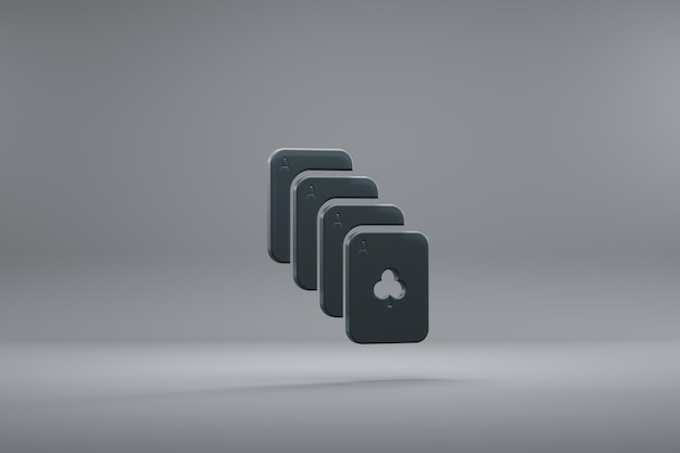 Bellas ilustraciones Cuatro ases íconos de símbolos oscuros en un fondo gris Ilustración de renderización 3D