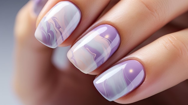 Foto bellas manicuras diseño de uñas manicura con esmalte de gel primer plano de las manos de una mujer joven con una suave manicura de desnudo en sus uñas uñas brillantes con eskalte de gel ia generativa