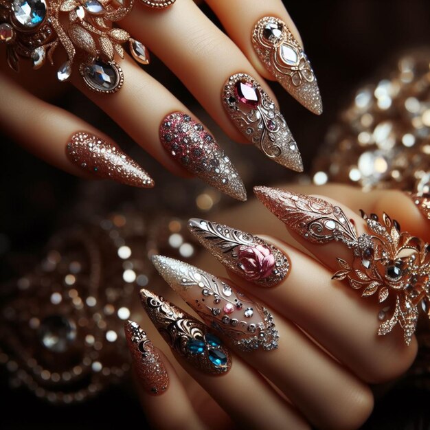 Bellas uñas con joyas