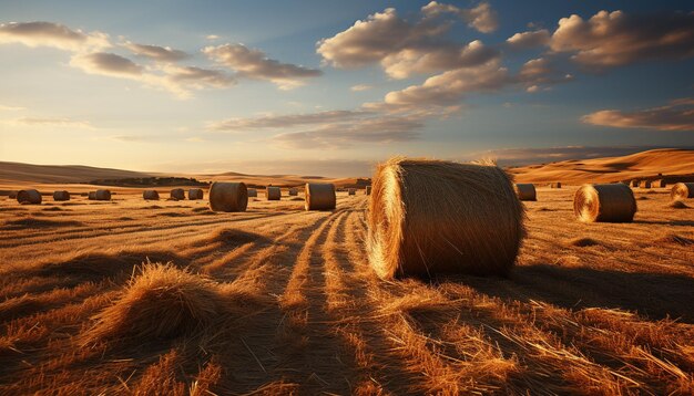 Belleza agrícola en la naturaleza escena rural pradera atardecer pajar trigo generado por inteligencia artificial