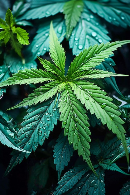 Belleza botánica Primer plano de hojas de cannabis en detalle IA generativa