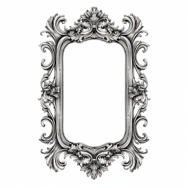 Belleza clásica victoriana Viejo marco gris en arte de línea sobre fondo blanco