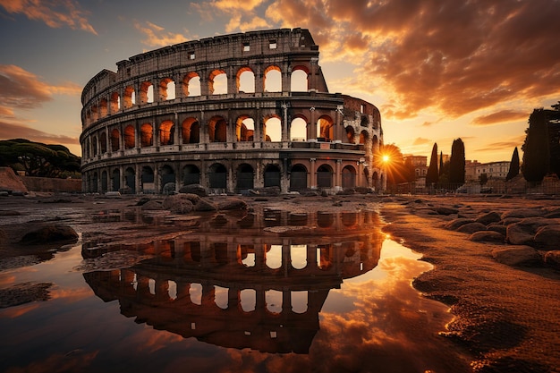 Foto la belleza del coliseo al amanecer foto de alta calidad