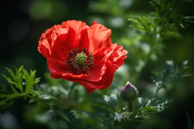 belleza y delicadeza de un arbusto de amapola roja