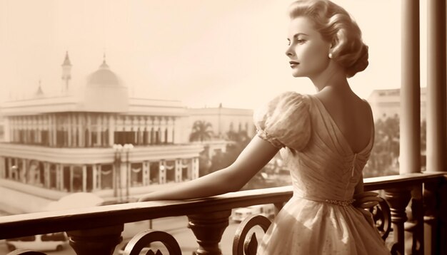 Foto belleza y elegancia de una mujer joven con un vestido pasado de moda generado por ia