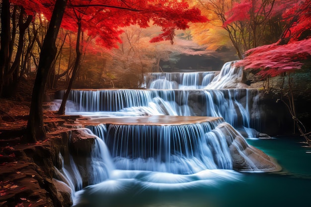 La belleza encantadora de la cascada de Huay Mae Kamin Un caleidoscopio de colores en Kanchanaburi Tailandia