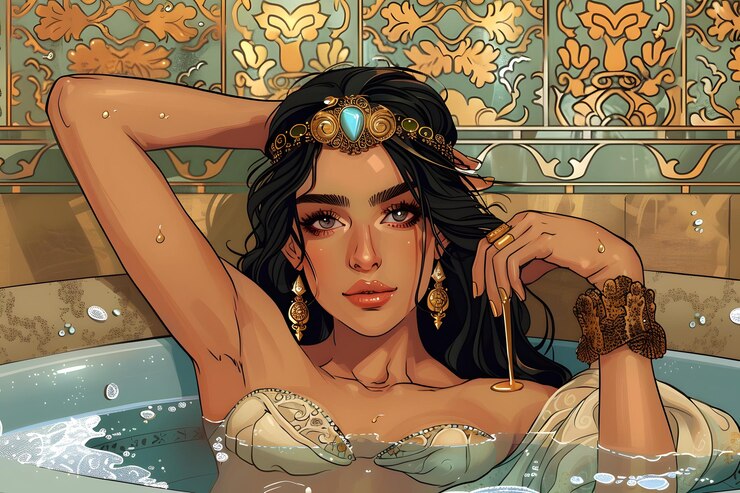La belleza encantadora en un lujoso baño