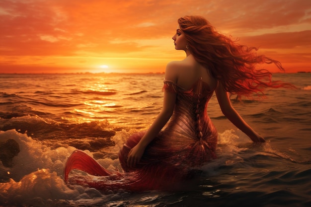 La belleza encantadora de una sirena nadando con gracia en el mar