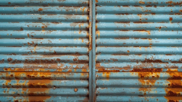 Foto belleza envejecida primer plano de persianas y rejillas metálicas azules oxidadas un fondo de textura azul y blanca que transmite tiempo y elementos