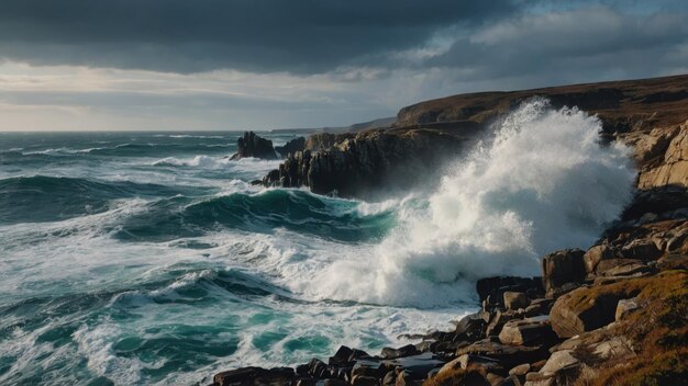 la belleza escarpada de una costa rocosa golpeada por las olas estrelladas