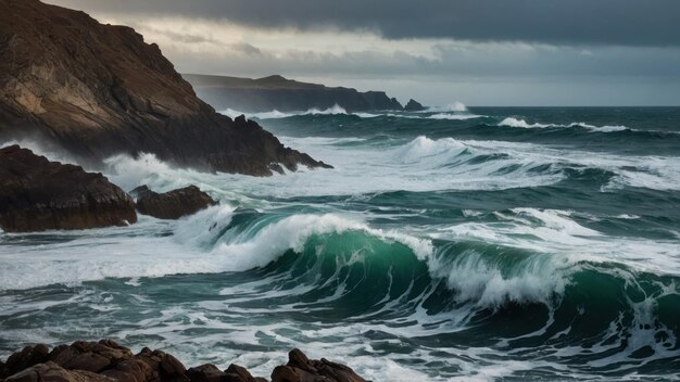 la belleza escarpada de una costa rocosa golpeada por las olas estrelladas